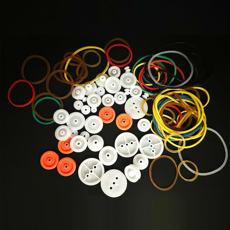 URIMPAVIDO 84PCS Belt Pulley Set 2MM Hole Plastic Belt Pulley with Rubber Band for DIY Model Toy RC Car Robot Airplane Accessories - Image 2